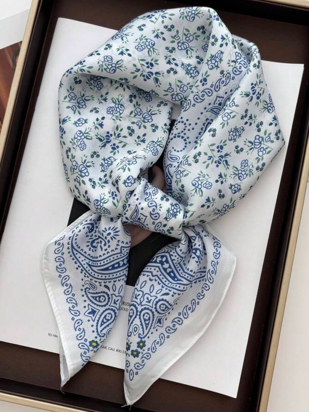 White with Blue Floral Blue Paisley Design Bandana/Scarf